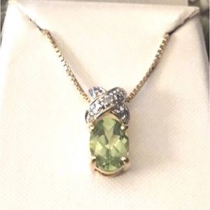 Genuine Peridot Diamond Accent Necklace 18 inch chain
